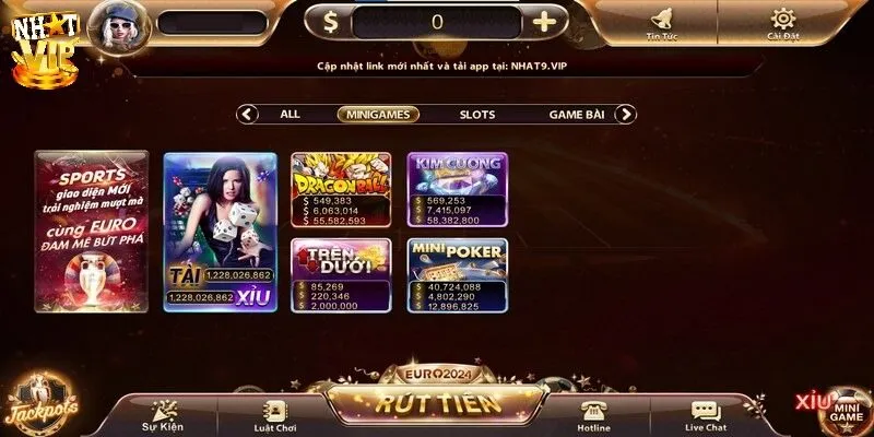 Nhatvip Sảnh mini game với nhiều lựa chọn thú vị